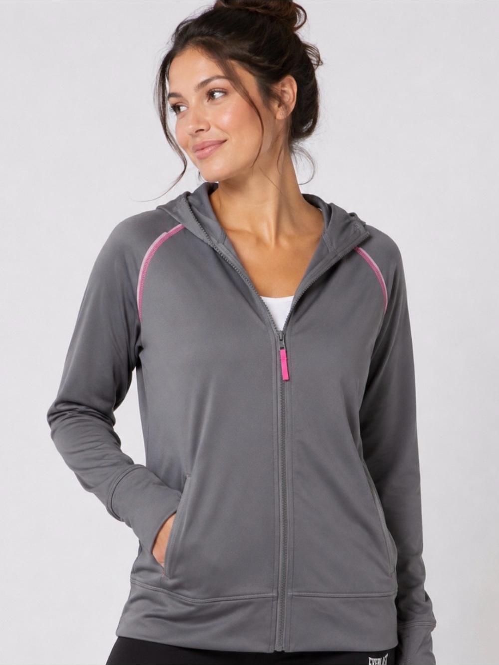 Everlast Gray Zip Hoodie Jacket with Pink Accents Size Large